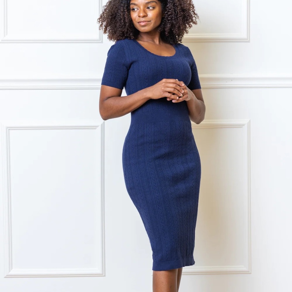 Hope & Henry Navy Fitted Cable Sweater Dress, Size 8